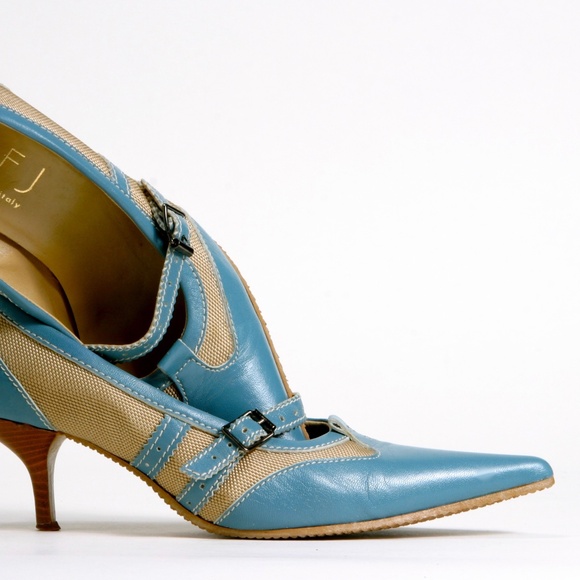 Blue and Tan Avant Gard GFJ  Italian High Heels - Sz 38 EU or 7.5 US - Picture 5 of 16